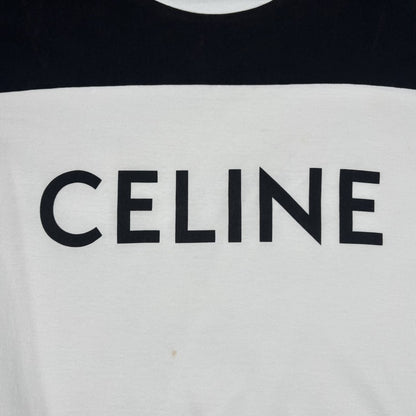 CELINE Logo Bicolor Loose Fit Cotton T-Shirt White