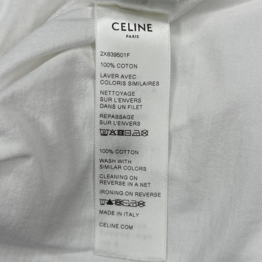CELINE Logo Bicolor Loose Fit Cotton T-Shirt White