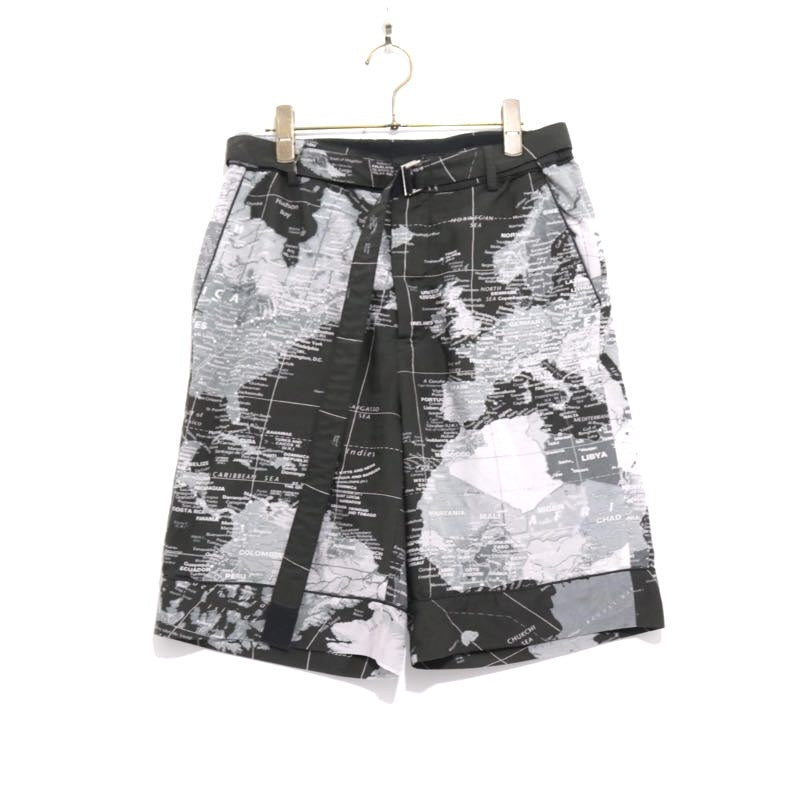 sacai 20SS World Map Print Shorts Black Pants Size 1