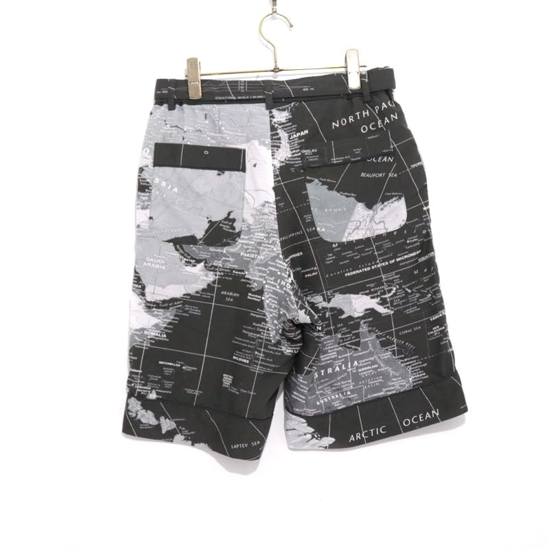 sacai 20SS World Map Print Shorts Black Pants Size 1