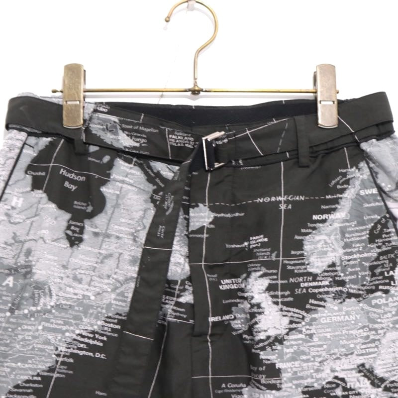 sacai 20SS World Map Print Shorts Black Pants Size 1