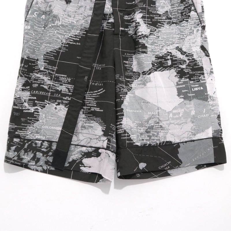 sacai 20SS World Map Print Shorts Black Pants Size 1