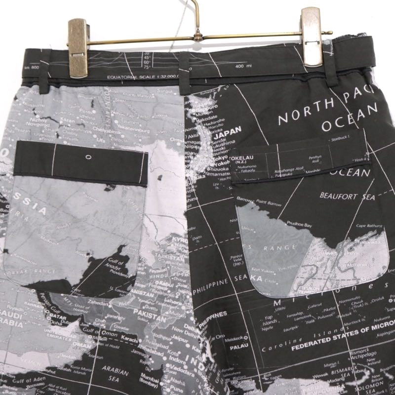 sacai 20SS World Map Print Shorts Black Pants Size 1