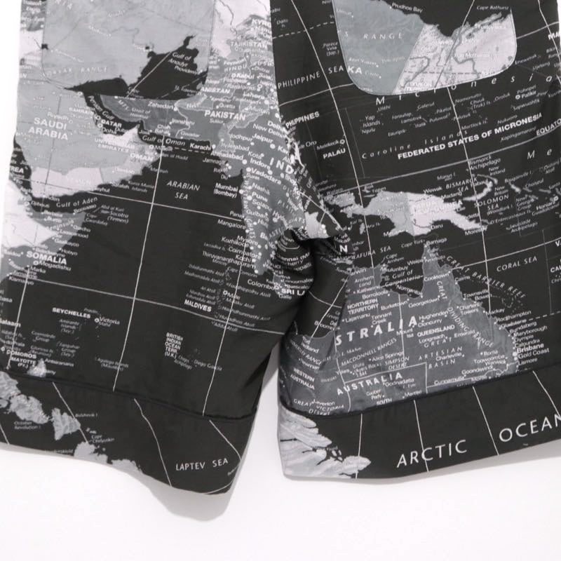 sacai 20SS World Map Print Shorts Black Pants Size 1