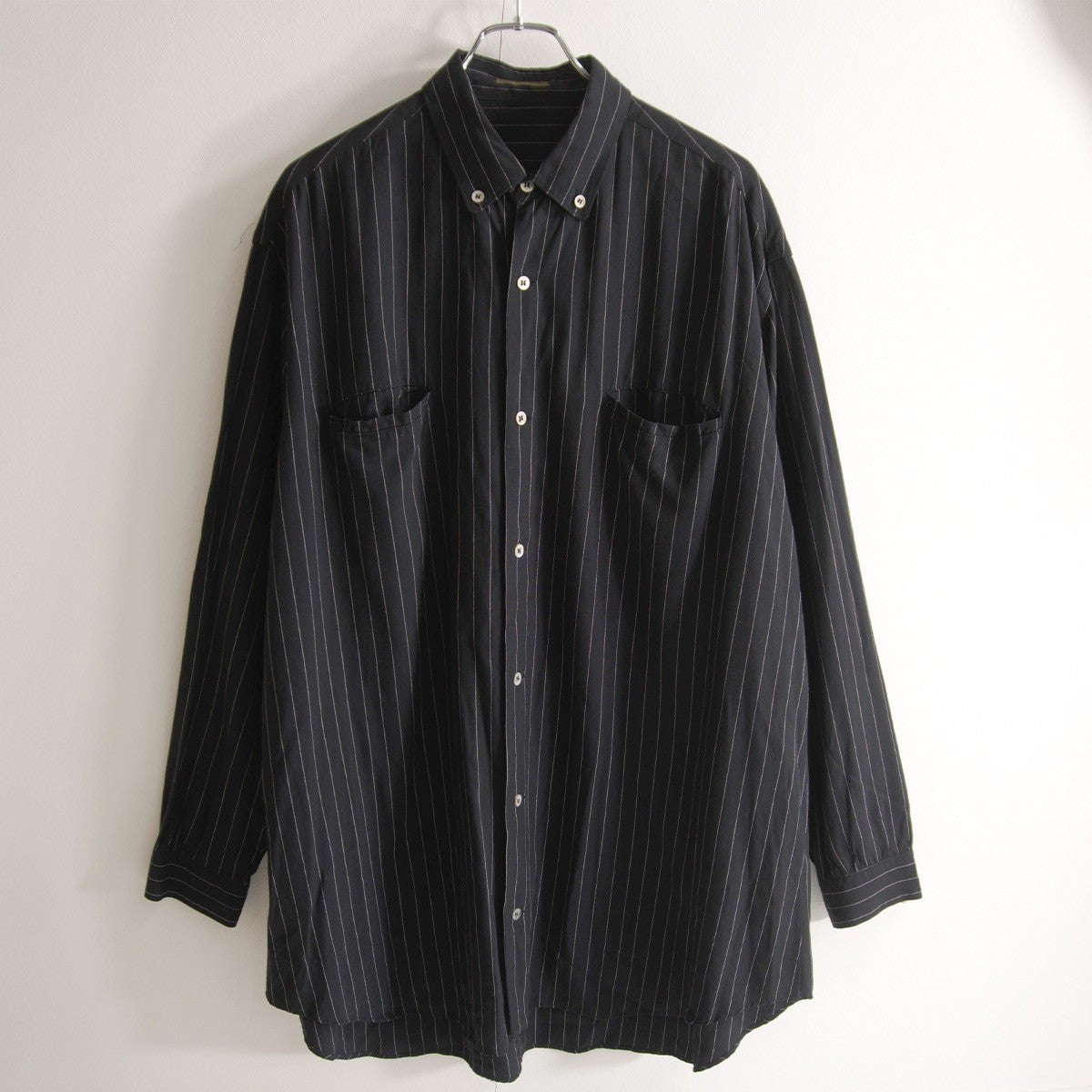 Y's for men Oversized Rayon Stripe Long Shirt Black