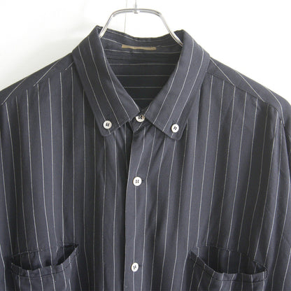 Y's for men Oversized Rayon Stripe Long Shirt Black