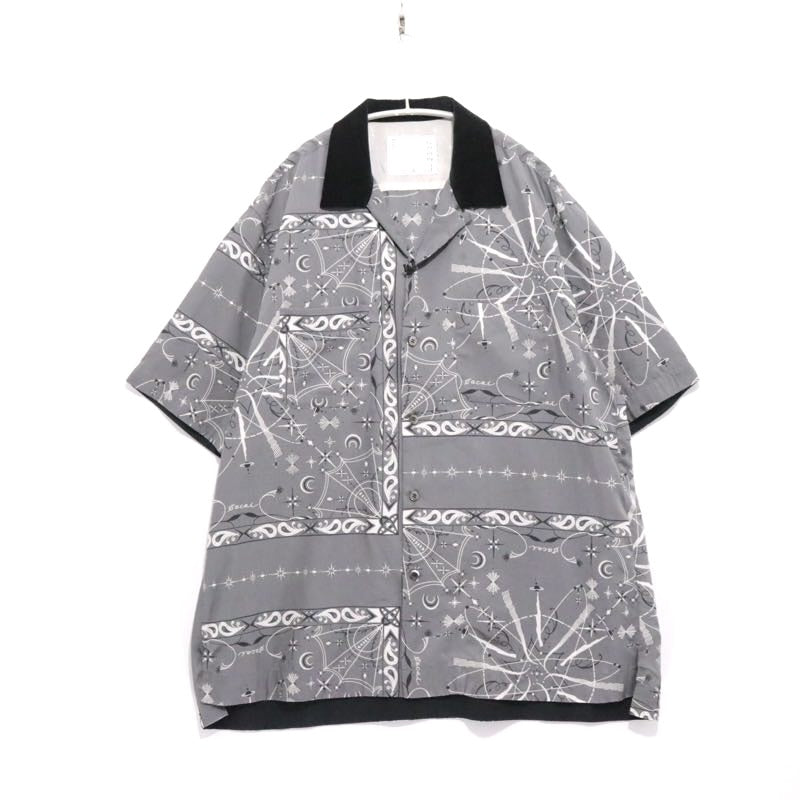 sacai Dr. Woo Bandana Print Open Collar Gray 20SS Shirt Size 4