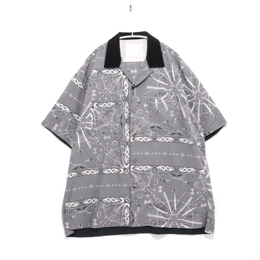 sacai Dr. Woo Bandana Print Open Collar Gray 20SS Shirt Size 4