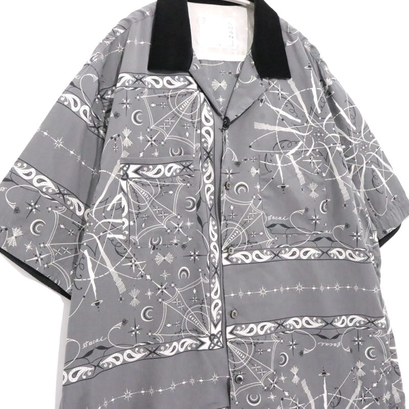 sacai Dr. Woo Bandana Print Open Collar Gray 20SS Shirt Size 4