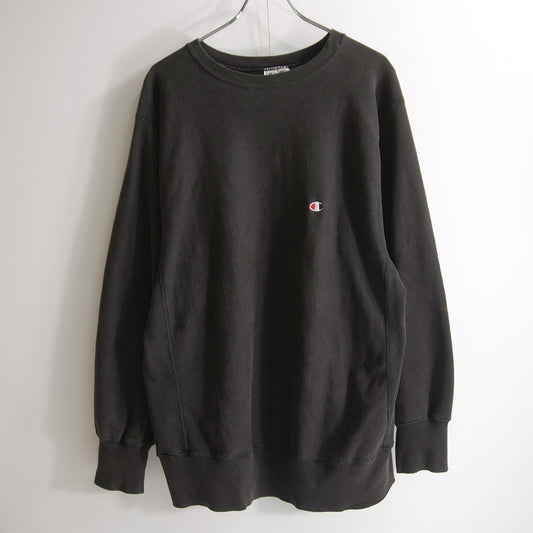 CHAMPION 80s Black Reverse Weave Cuff Logo Sweatshirt Size XL