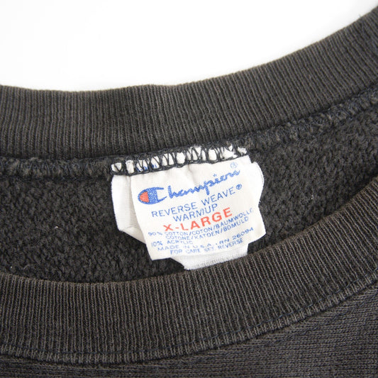 CHAMPION 80s Black Reverse Weave Cuff Logo Sweatshirt Size XL