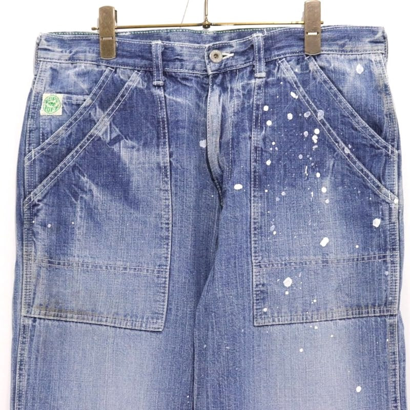 HECTIC Y2K Herringbone Paint Custom Bush Pants Blue Size M