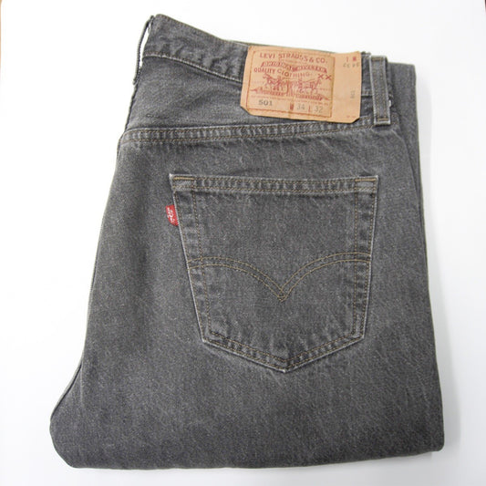 LEVI'S 90s 501 Pre-dyed Black Denim Jeans Size 34×32