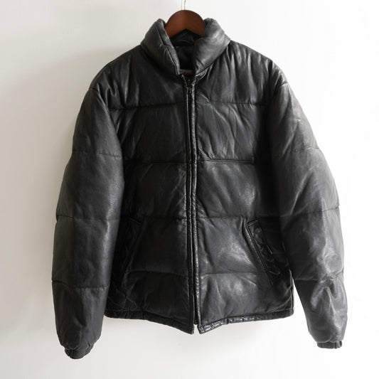 SCHOTT 214D Black Leather Down Jacket Size 40