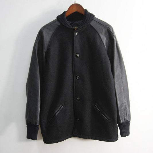 SKOOKUM USA Made Melton Leather Varsity Jacket Black Size 38