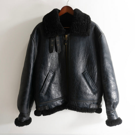 SCHOTT B-3 Mouton Bomber Jacket Black Sheepskin Size 40