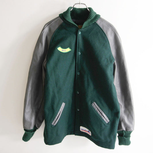 SKOOKUM Melton Leather Varsity Jacket Green Gray Size 42