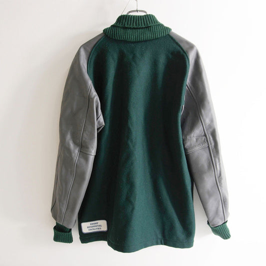 SKOOKUM Melton Leather Varsity Jacket Green Gray Size 42