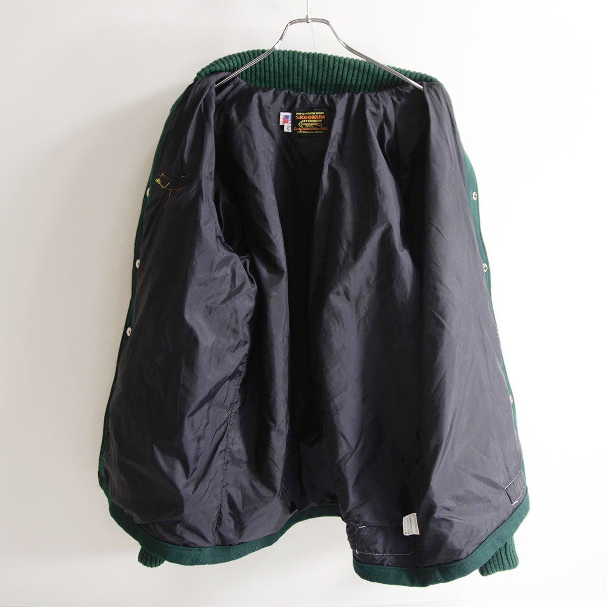 SKOOKUM Melton Leather Varsity Jacket Green Gray Size 42
