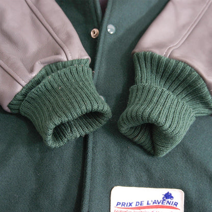 SKOOKUM Melton Leather Varsity Jacket Green Gray Size 42