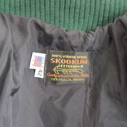 SKOOKUM Melton Leather Varsity Jacket Green Gray Size 42