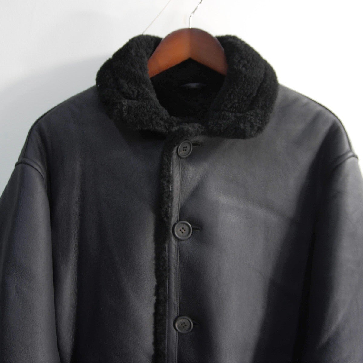 EMMETI SAXTON Mouton Lamb Leather Coat Black Size 48