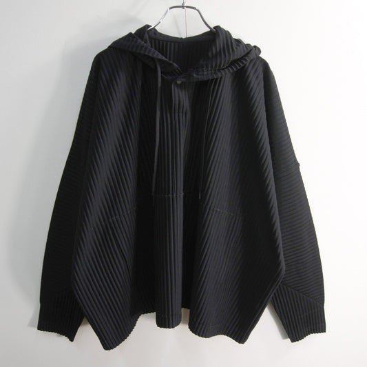 HOMME PLISSE ISSEY MIYAKE Pleated Hoodie Black Size 2