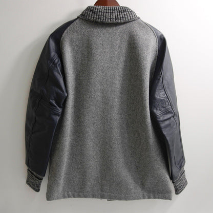 SKOOKUM Melton Leather Varsity Jacket Navy/Gray Size 38