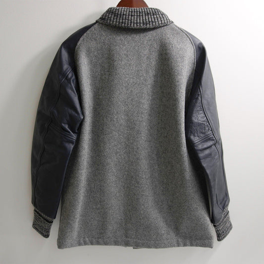 SKOOKUM Melton Leather Varsity Jacket Navy/Gray Size 38