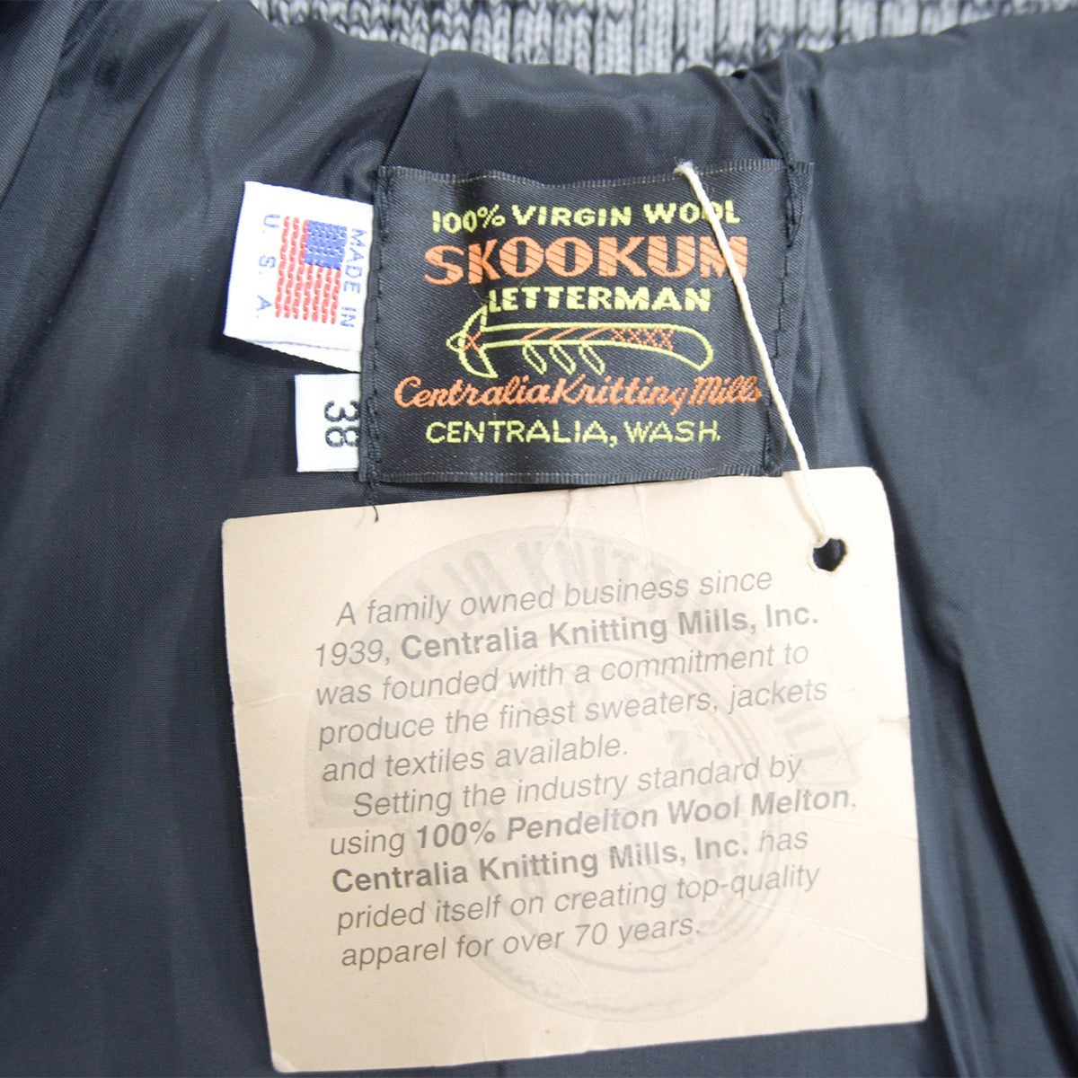 SKOOKUM Melton Leather Varsity Jacket Navy/Gray Size 38