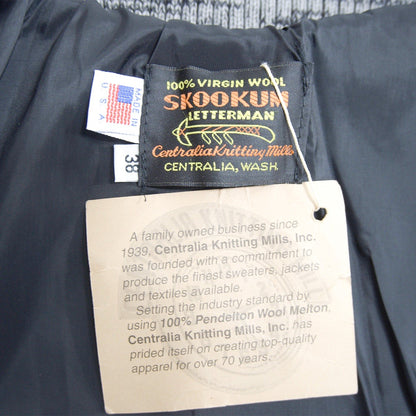 SKOOKUM Melton Leather Varsity Jacket Navy/Gray Size 38