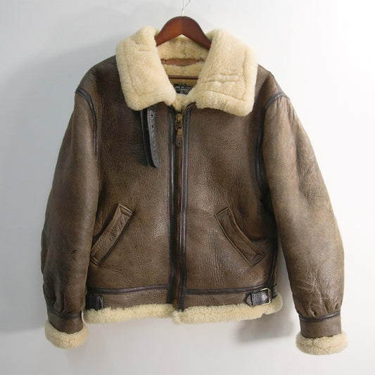 AVIREX B-3 Shearling Bomber Jacket Brown Size 36