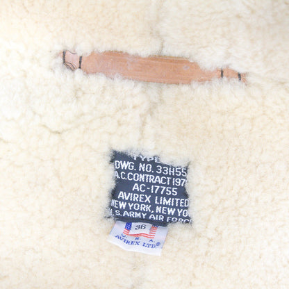 AVIREX B-3 Shearling Bomber Jacket Brown Size 36