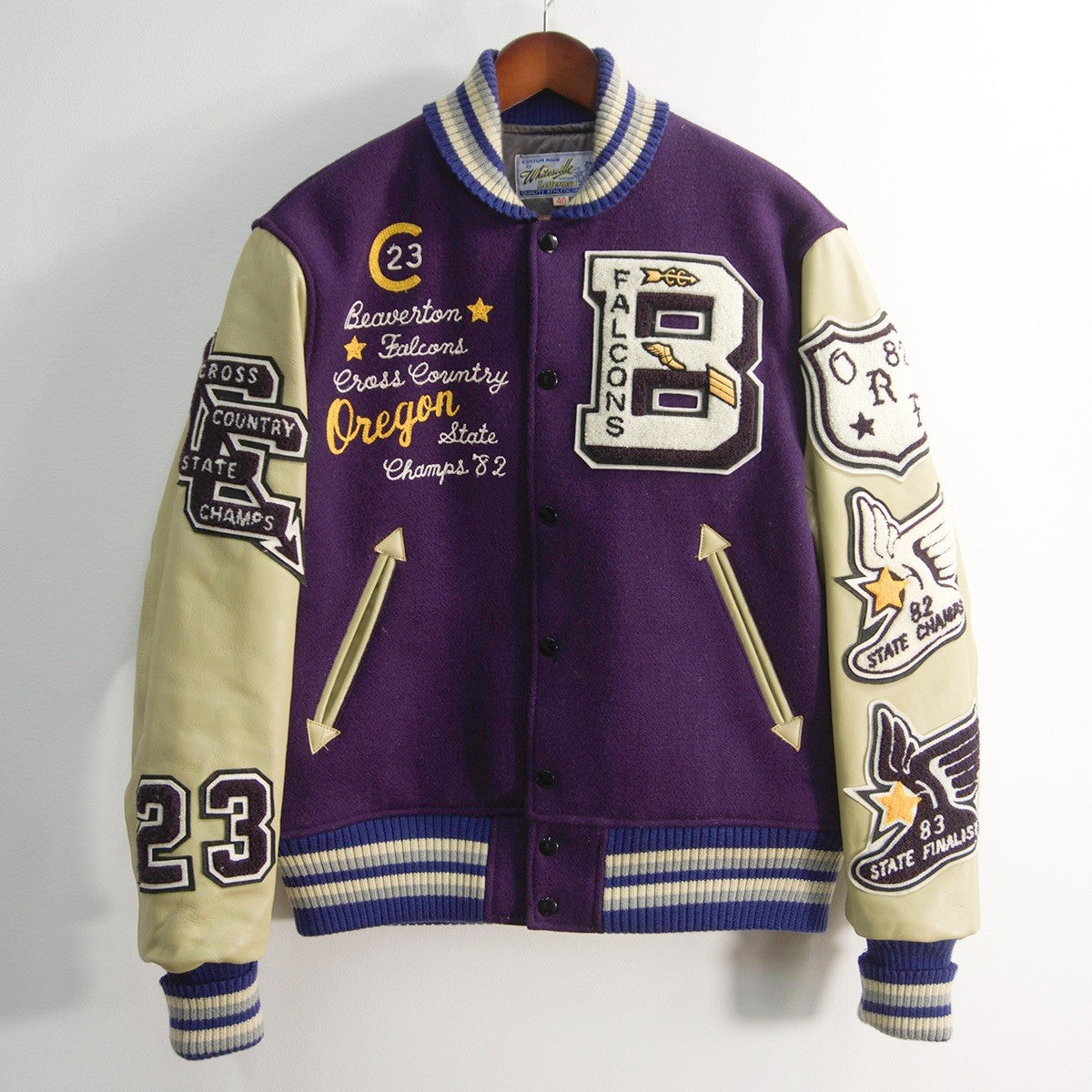 WHITESVILLE Full-Deco Leather Sleeve Stadium Jumper Size 40