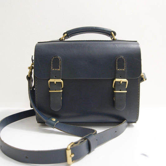 HERZ CW-2 Leather 2-Way Barrel Mini Shoulder Bag Navy