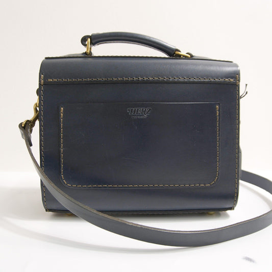 HERZ CW-2 Leather 2-Way Barrel Mini Shoulder Bag Navy