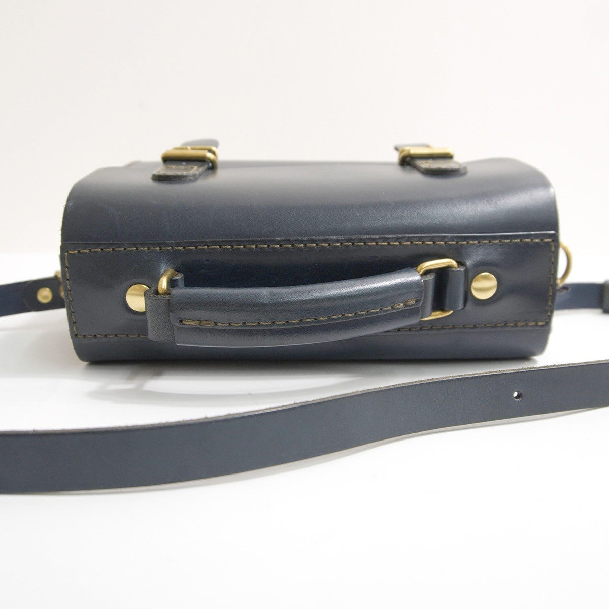 HERZ CW-2 Leather 2-Way Barrel Mini Shoulder Bag Navy