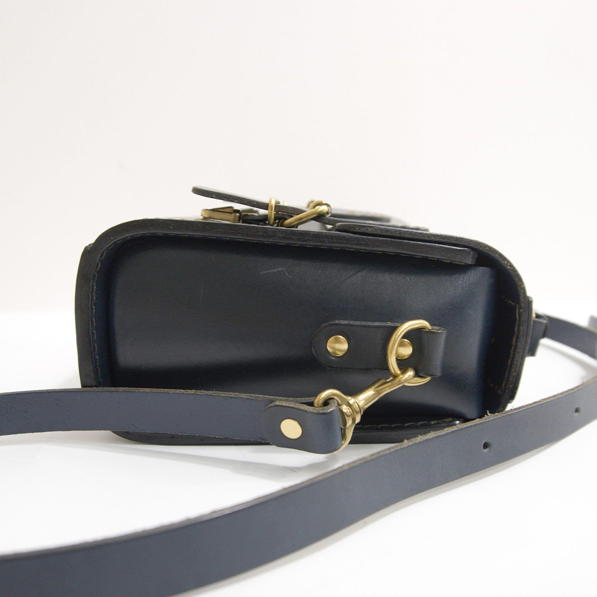 HERZ CW-2 Leather 2-Way Barrel Mini Shoulder Bag Navy