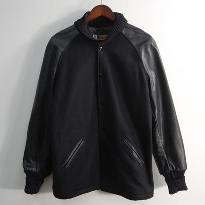 SKOOKUM Melton Leather Varsity Jacket Black Size 42