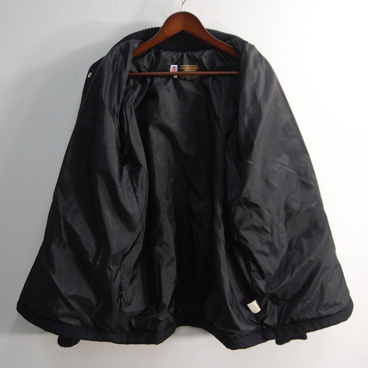 SKOOKUM Melton Leather Varsity Jacket Black Size 42