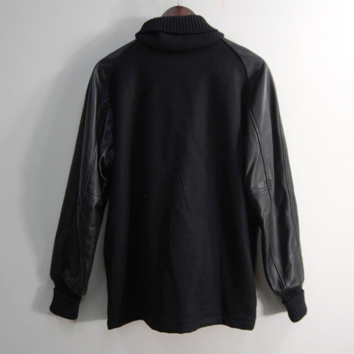 SKOOKUM Melton Leather Varsity Jacket Black Size 42