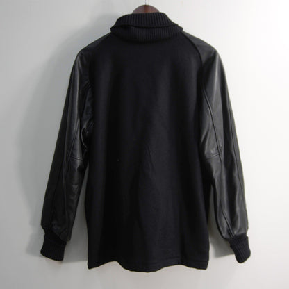 SKOOKUM Melton Leather Varsity Jacket Black Size 42