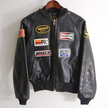VANSON TJP All Leather Varsity Jacket Black Size 38