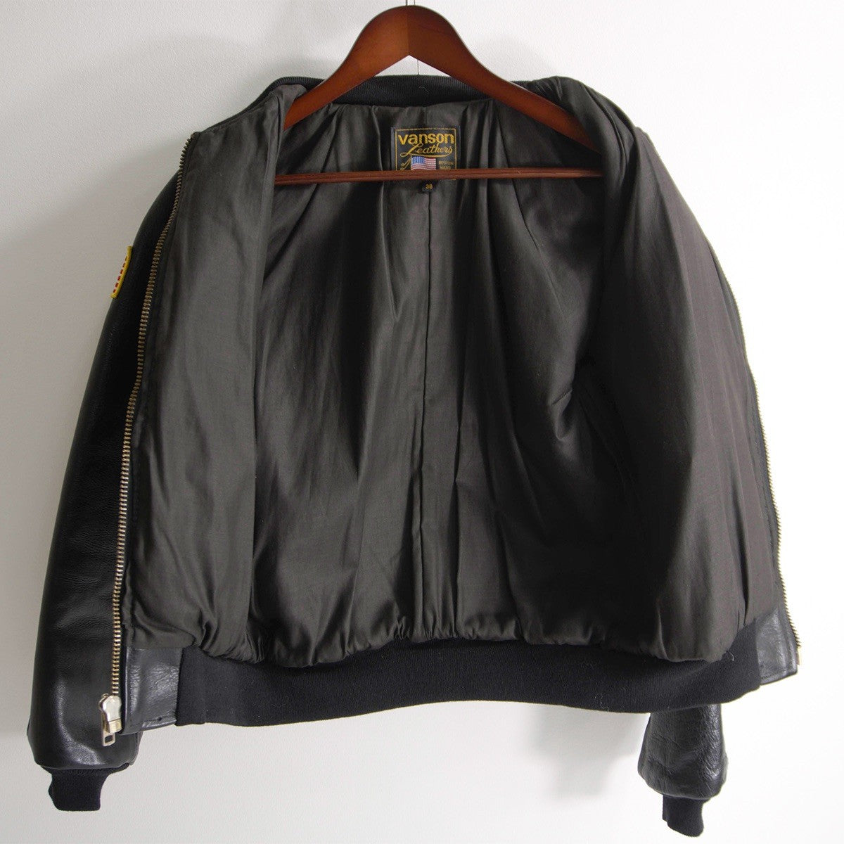 VANSON TJP All Leather Varsity Jacket Black Size 38