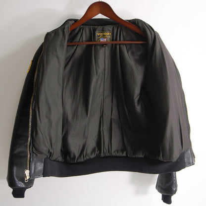 VANSON TJP All Leather Varsity Jacket Black Size 38