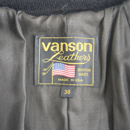 VANSON TJP All Leather Varsity Jacket Black Size 38