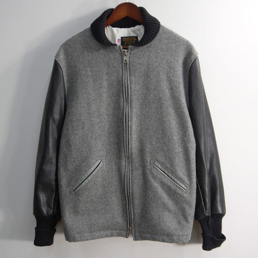 SKOOKUM Melton Leather Varsity Jacket Black Gray Size 38