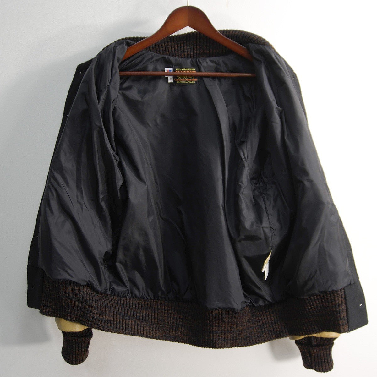 SKOOKUM Melton Leather Varsity Jacket Black Beige Size 40