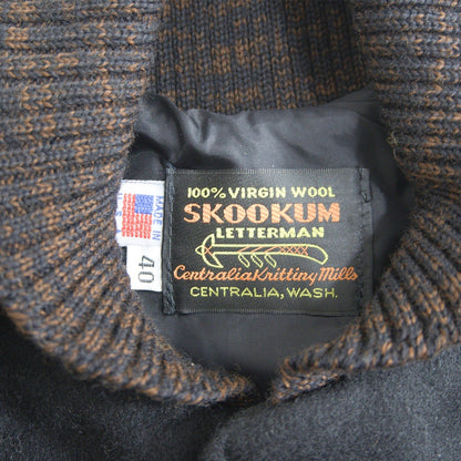 SKOOKUM Melton Leather Varsity Jacket Black Beige Size 40