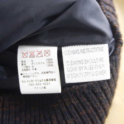 SKOOKUM Melton Leather Varsity Jacket Black Beige Size 40